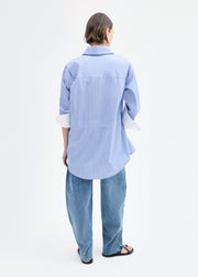 Tunic Button Down Shirt in Cotton - Blue Multi - CO Collections